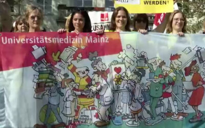Mainzer Uniklinik-Mitarbeiter streiken und demonstrieren