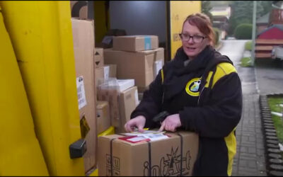 Paketbotin im Weihnachtsstress